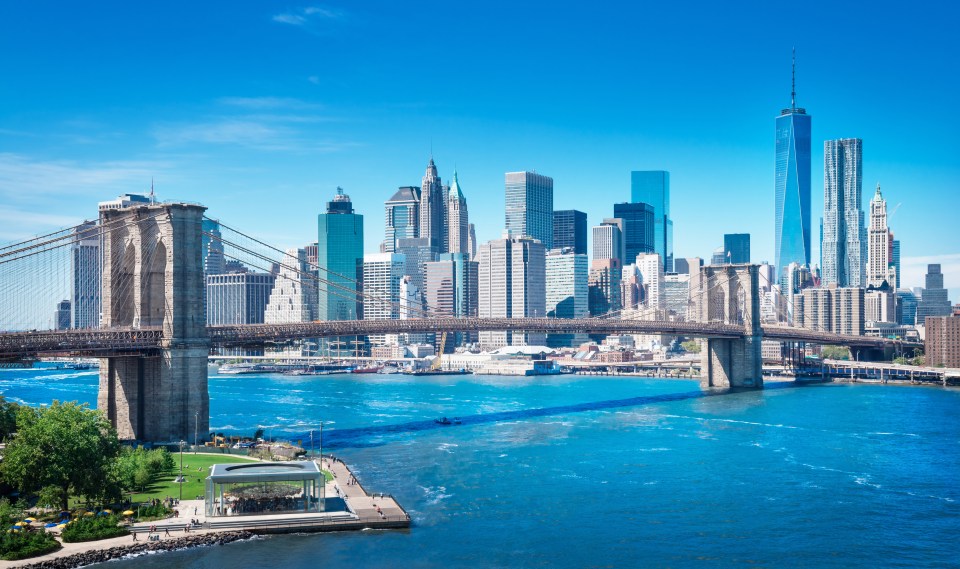 Manhattan skyline viewed from the Manhattan Bridge.