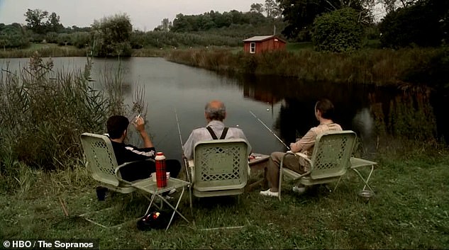 Then, a wipe transition takes us to three of the programme's other characters huddled around a lake