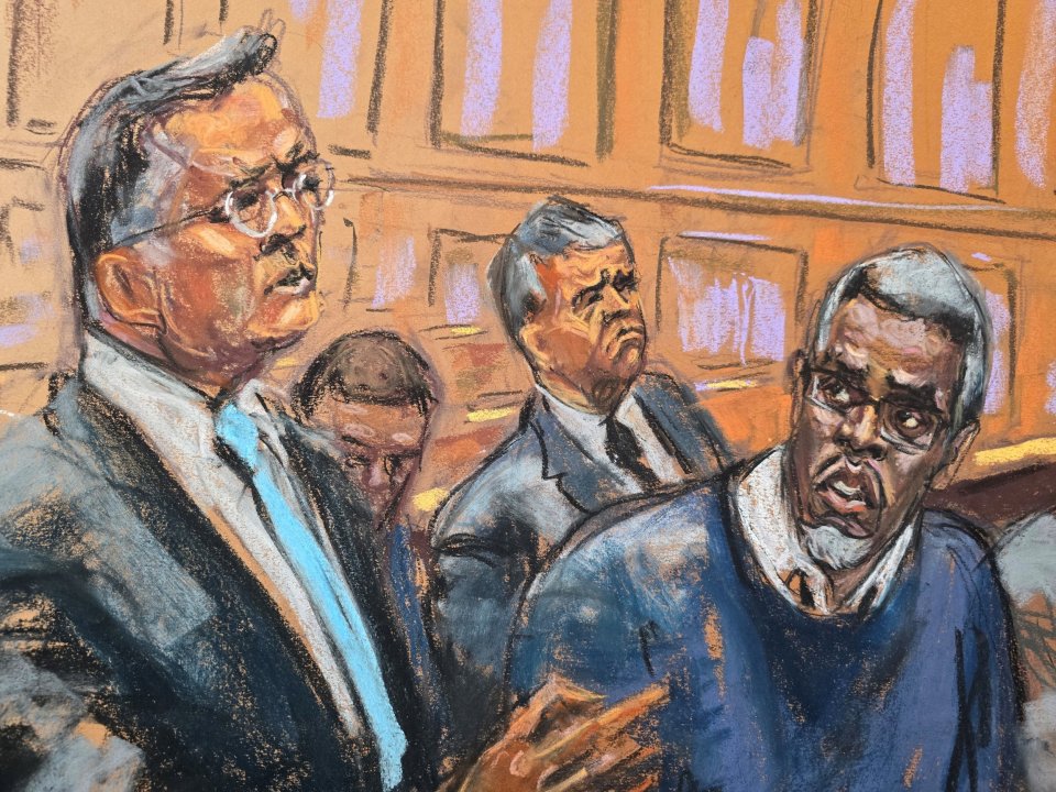 Courtroom sketch of Sean "Diddy" Combs at his sex trafficking trial.