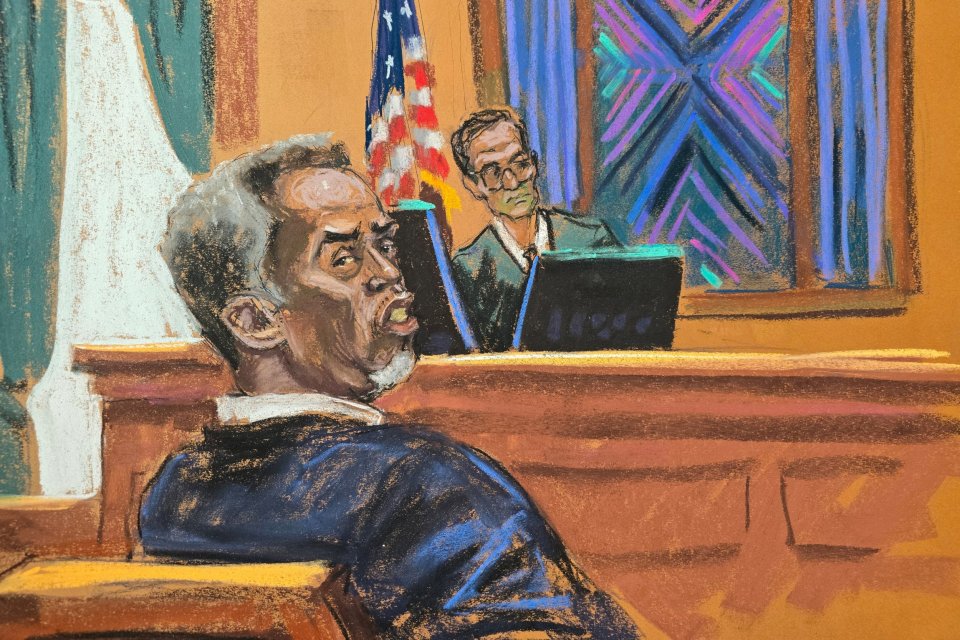 Courtroom sketch of Sean "Diddy" Combs at his sex trafficking trial.
