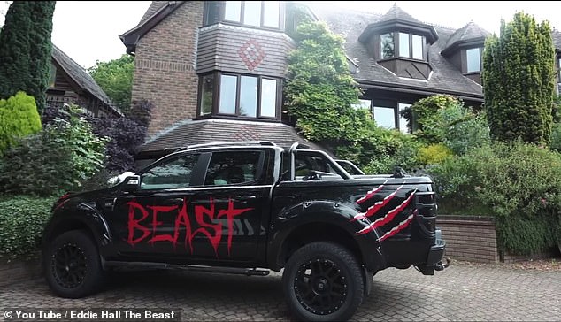 The former World's Strongest Man's car parked outside his home, emblazoned with 'BEAST'