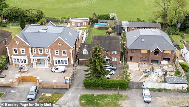 Aerial photo shows the two new houses on Marlow Road in High Wycombe (property on the right has been served an enforcement notice)