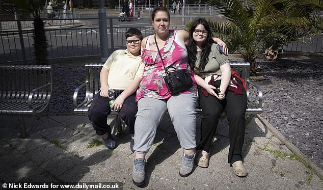 CLACTON: Natalie Berritt with her kids Jackson and Lexi - she said many people in the town struggle to find work