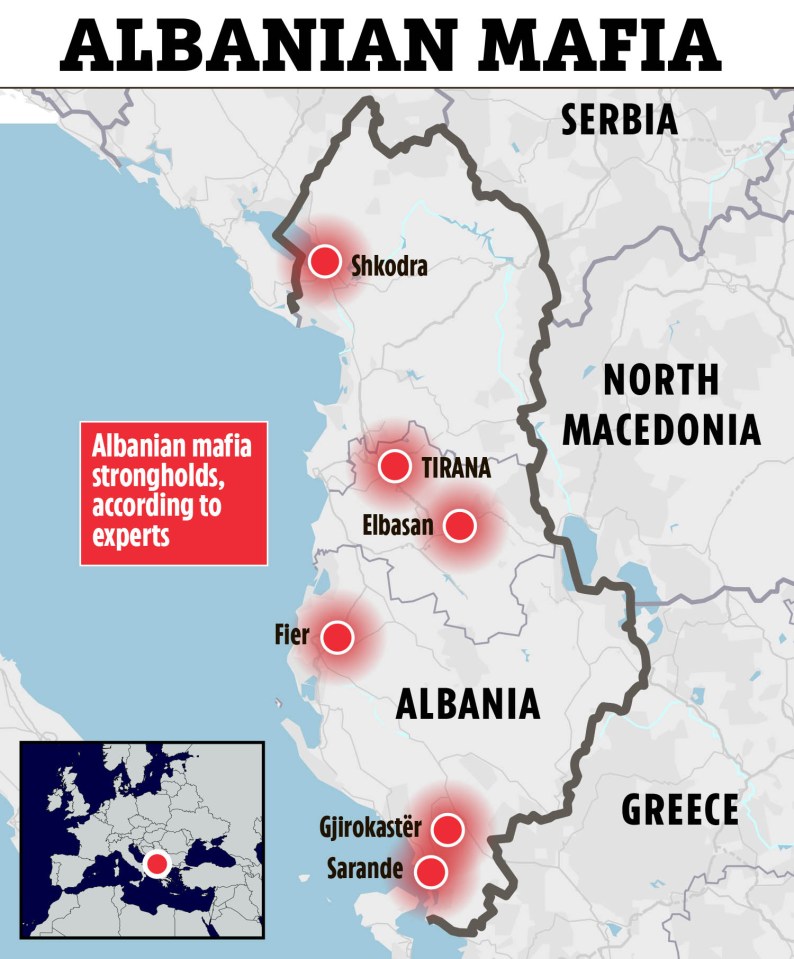 Illustration of Albanian mafia strongholds in Albania.