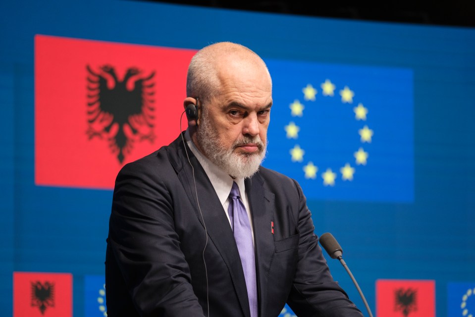 Albanian Prime Minister Edi Rama at a press conference.