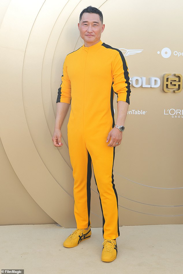 Actor Daniel Dae Kim, 56, best known for his starring roles in Lost and Hawaii Five-0, donned a stark yellow jumpsuit embellished with black detailing before also bizarrely opting for sneakers to match - although an apparent nod to Bruce Lee, the look is probably best left in the past