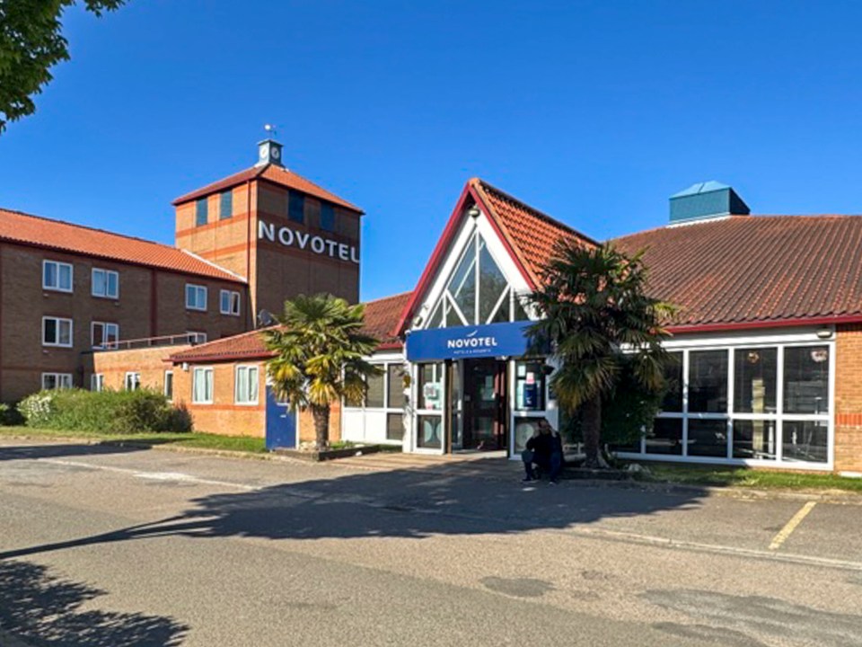 Exterior view of a Novotel hotel used to house refugees.