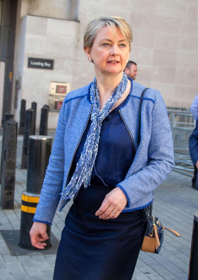 Yvette Cooper leaving the BBC after a television appearance.