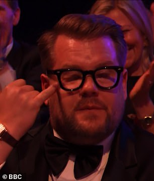 An emotional James Corden appeared to wipe away a tear as Jones paid tribute to him during her acceptance speech