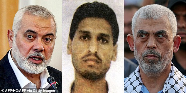 Mr Khan's announcement that he had asked judges for arrest warrants for Mr Netanyahu and Mr Gallant – along with Hamas terror leaders Yahiya Sinwar (right), Mohammed Deif (centre) and Ismail Haniyeh (left) – sparked worldwide condemnation