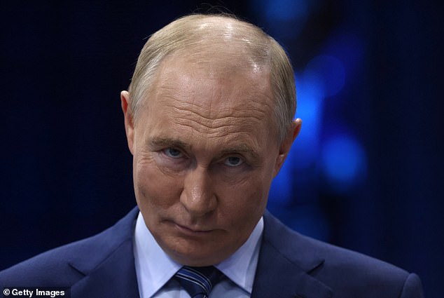 In 2023 Mr Khan was instrumental in the ICC issuing an arrest warrant for Russian President Vladimir Putin (above) - the Kremlin put him on a 'wanted' list