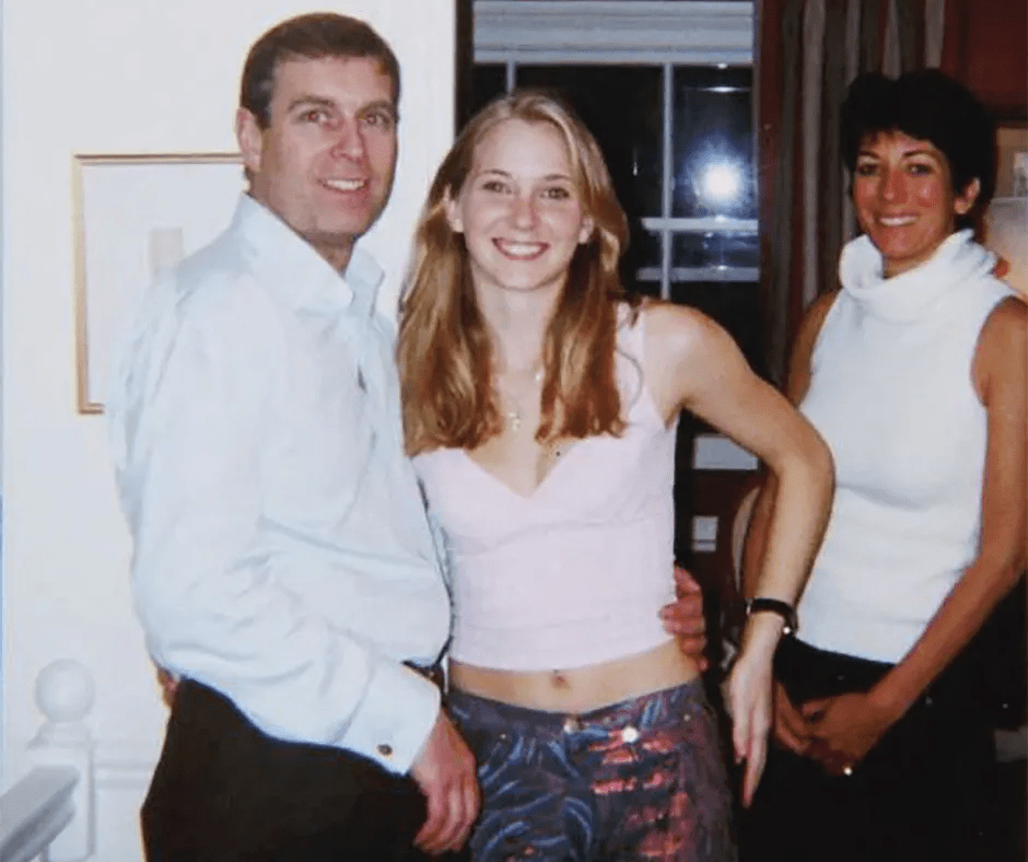 Prince Andrew with a young woman and Ghislaine Maxwell.