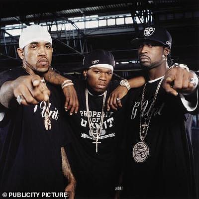 Rap superstar 50 Cent with his fellow G-Unit members Lloyd Banks (left) and Young Buck (right)