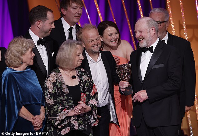 Mr. Bates vs The Post Office led the big winners of the evening, scoring two more awards to add to the ground-breaking ITV show's ever-growing list of accolades (Toby Jones, Monica Dolan and Alan Bates pictured)