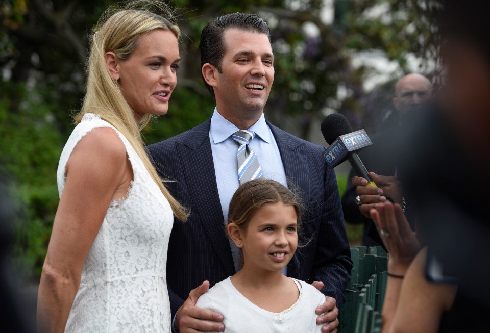 WASHINGTON, DC - APRIL 17: Vanessa Trump, Donald Trump, Jr., and daughter Kai attend the 139th White House Easter Egg Roll at The White House on April 17, 2017 in Washington, DC. (Photo by Leigh Vogel/WireImage,)