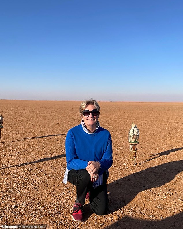 Jo, who grew up on a council estate in South East London and thinks that 'people should pay taxes' added that she 'doesn't miss Britain's tax rates and healthcare systems'. She is pictured in Dubai