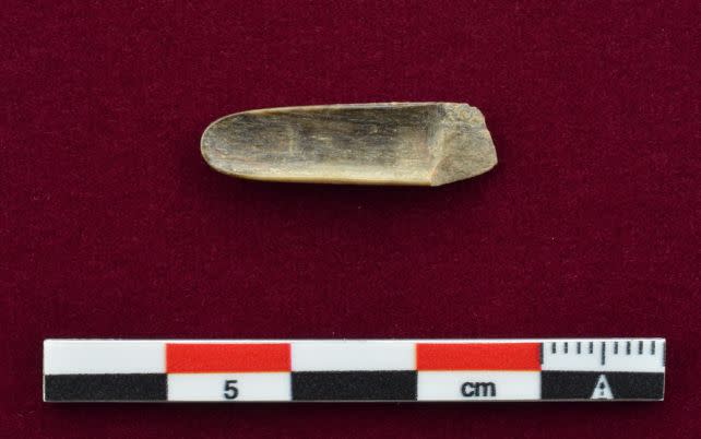 Ancient bone artifact from Chavín de Huantar, Peru.