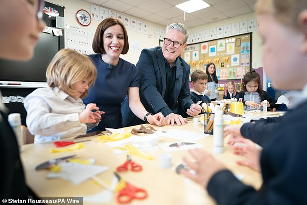 Sir Keir Starmer and Bridget Phillipson on a visit Nursery Hill Primary School in Nuneaton, Warwickshire, as Labour unveiled its childcare plans on June 10 last year ahead of the election