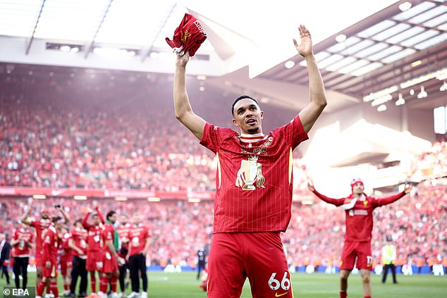 Two weeks ago, Alexander-Arnold was partying in front of the Kop as Liverpool sealed the title