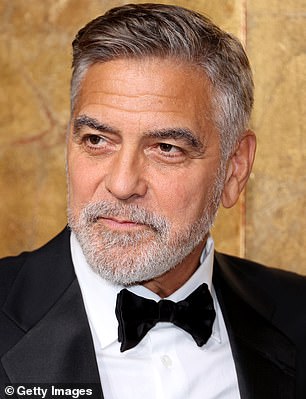 Clooney recently received heavy backlash after dying his famous salt and pepper locks (pictured) dark brown back in March for his role as legendary newsman Edward R. Murrow in his Broadway show