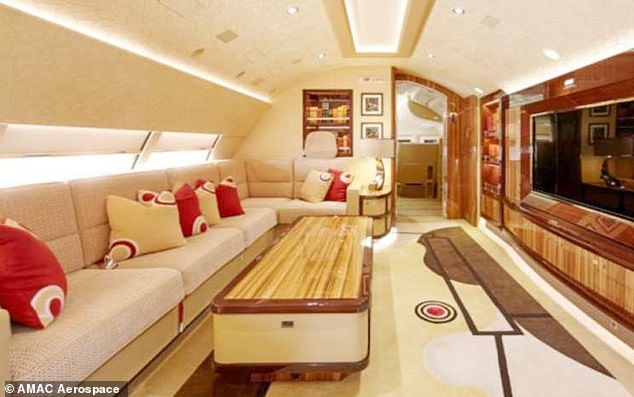 The massive plane has been renovated to fit five different lounges throughout the aircraft's two main decks, including this one on the 747's upper deck