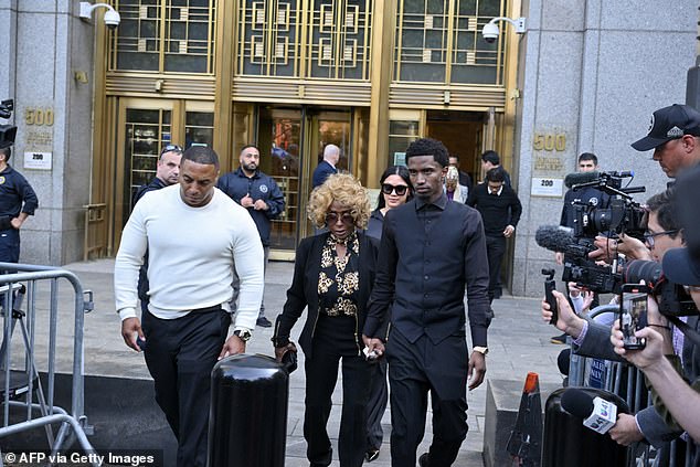 Sean 'Diddy' Combs's son King Combs (R) and his mother Janice Combs, depart federal court in New York on May 12, 2025