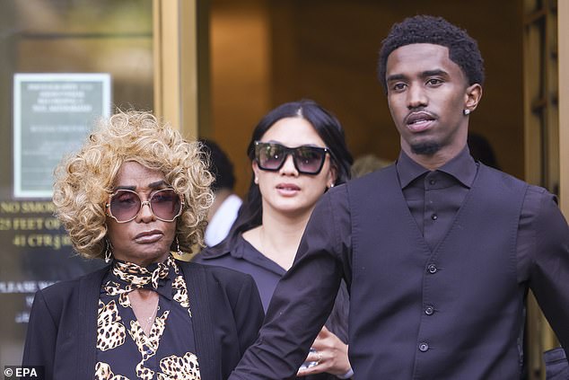 Janice Combs (L), mother of Sean 'Diddy' Combs, and King Combs (R), son of Sean 'Diddy' Combs, exit a federal courthouse as the Sean 'Diddy' Combs trial for sex trafficking, racketeering, and prostitution charges continues in New York, New York, USA, 12 May 2025