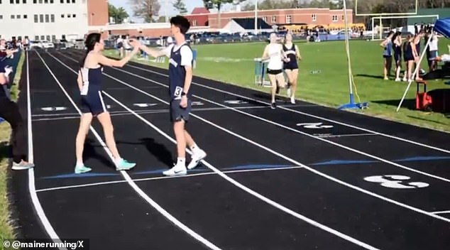 Yarmouth High's Lilah Connor, seen left, finished second in the 800m but shook her head following her defeat