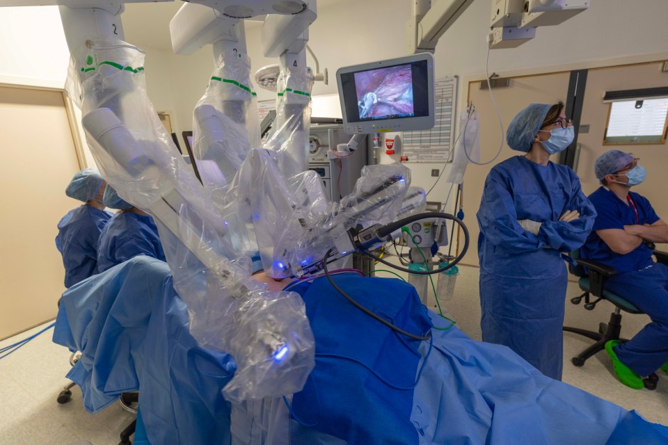 Robotic surgery in progress.