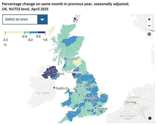 The ONS data show the areas where payroll numbers have been declining most