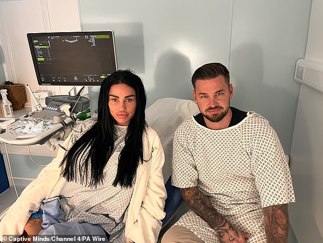 The former glamour model, 46, went through a 'turbulent' IVF journey with former Carl Woods back in 2023 [pictured], but was unsuccessful
