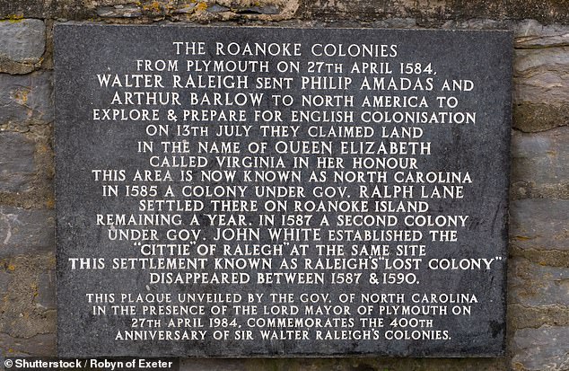This plaque in Plymouth, Devon, in the UK, marks the departure of the Roanoke colonists