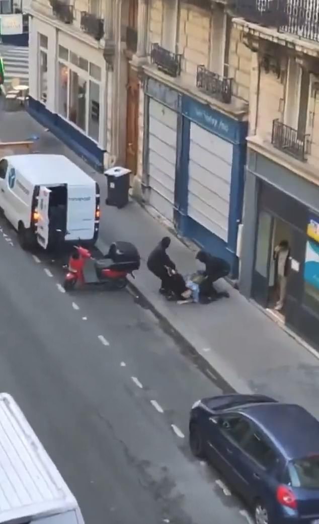 In the footage, as he is being beaten, the father appears to be yelling, 'Help! She's pregnant!'