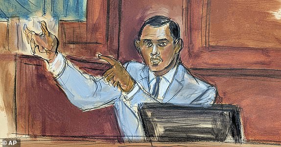 First witness Intercontinental Security Officer Israel Florez testifies on the witness stand in Manhattan federal court on the first day of trial, Monday, May 12, 2025, in New York. (Elizabeth Williams via AP)