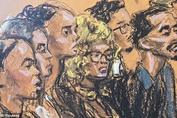 Family members of Sean "Diddy" Combs attend his sex trafficking trial in New York City, New York, U.S., May 12, 2025 in this courtroom sketch. REUTERS/Jane Rosenberg