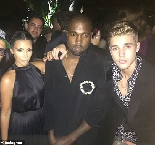 Kardashian, West and Justin Bieber - only 20 at the time - matched in black ensembles at the swanky gettogether