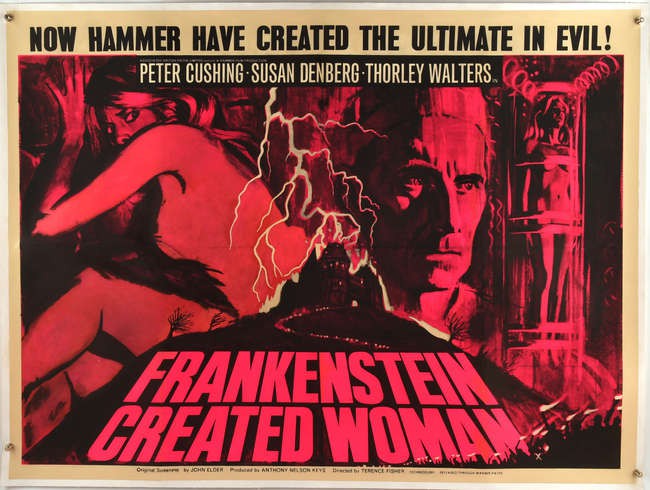 Poster for the film *Frankenstein Created Woman*, starring Peter Cushing.