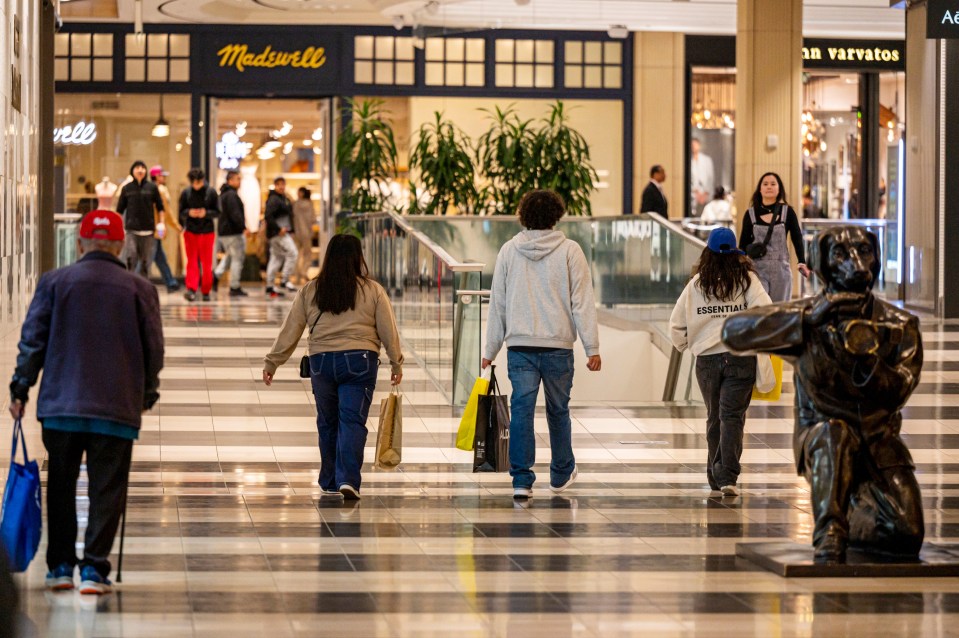 Shoppers walking through a mall.