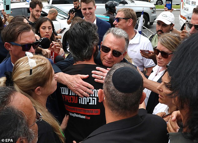 US Special Envoy to the Middle East Steve Witkoff (center) visits the Hostages Square and meets the families of Israeli hostages held by Hamas