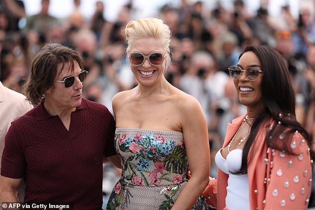 Hannah Waddingham, whose cameo in the new movie was only revealed in a recent trailer release, was glam in a floral beaded dress