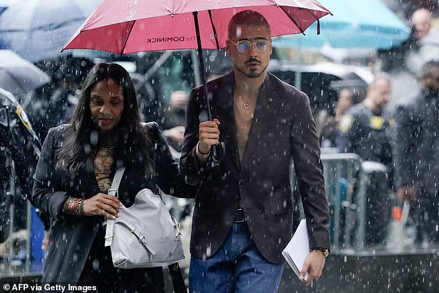 Ventura told the court that Combs was physically violent towards her 'too many' times to count, often leaving her with black eyes and other injuries. Pictured: Combs' stepson Quincy Brown arrives at court on Wednesday