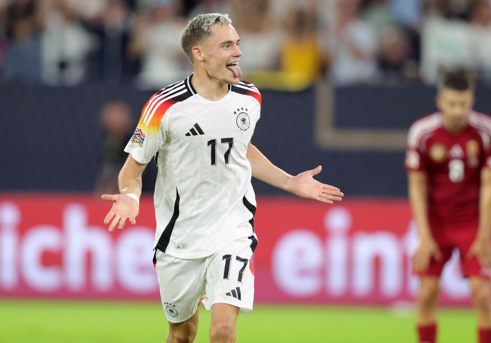 Florian Wirtz of Germany celebrating a goal.