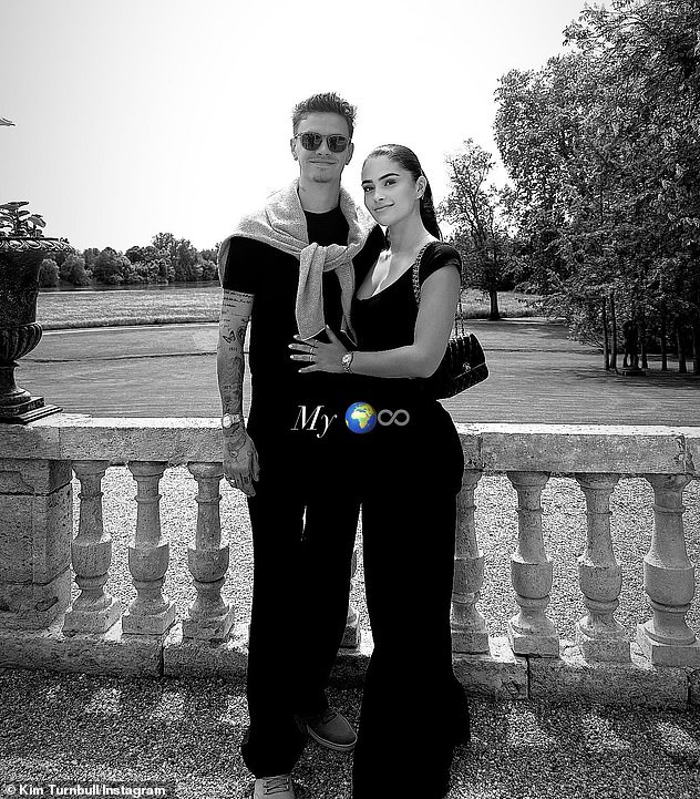 The couple's absence at the events is said to have cemented the divide between them, with The Mail revealing that Romeo's girlfriend Kim Turnbull has been made the 'scapegoat' (Romeo and Kim pictured together recently)