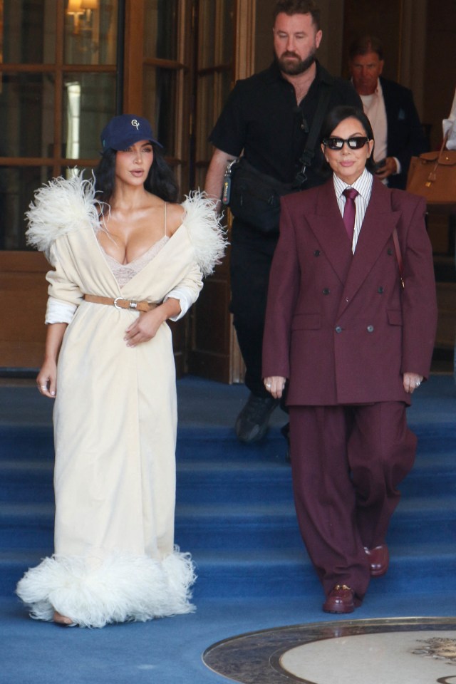 Kim Kardashian and Kris Jenner leaving a Paris hotel.