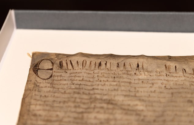 The handwriting was also deemed identical - with the large capital 'E' at the start in 'Edwardus' and elongated letters in the first line