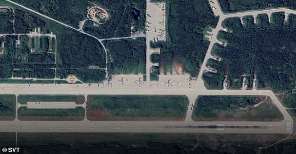 Pictured: The airbase at Olenya. Russian bombers stationed there have been carrying out raids on targets in Ukraine, according to Kyiv