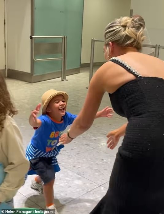 Helen's son was seen running jumping into her arms in a sweet clip