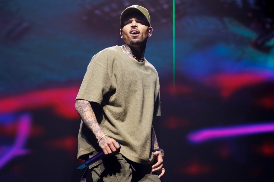 Chris Brown performing at the O2 Arena.