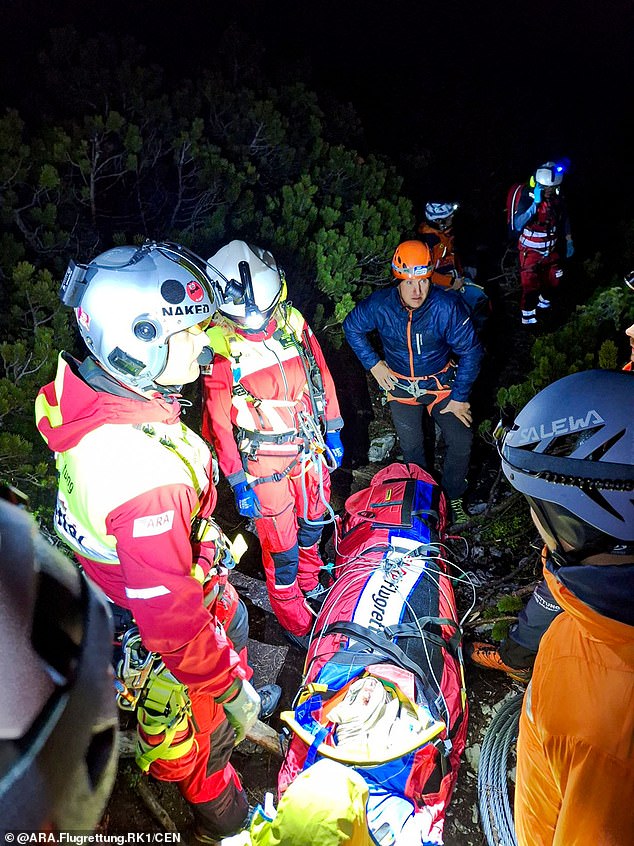 Three helicopters were needed to get the climber to safety.