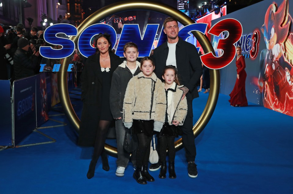 Jacqueline Jossa and Dan Osborne with their three children at the Sonic the Hedgehog 3 premiere.